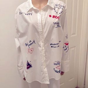 SHEIN whit button down shirt with sayings